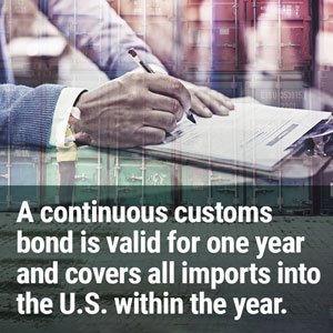 A continuous customs bond is valid for one year