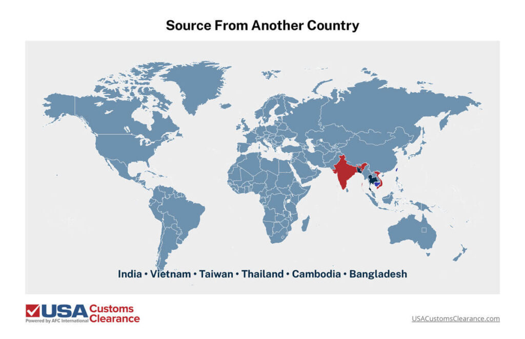 Import from other sources such as India, Vietnam, Taiwan, Thailand, Cambodia, and Bangladesh
