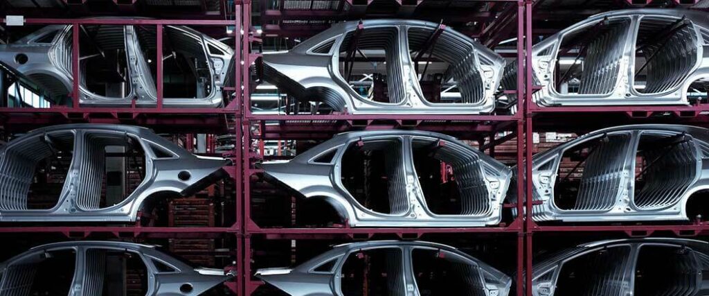 Frames for cars in a factory