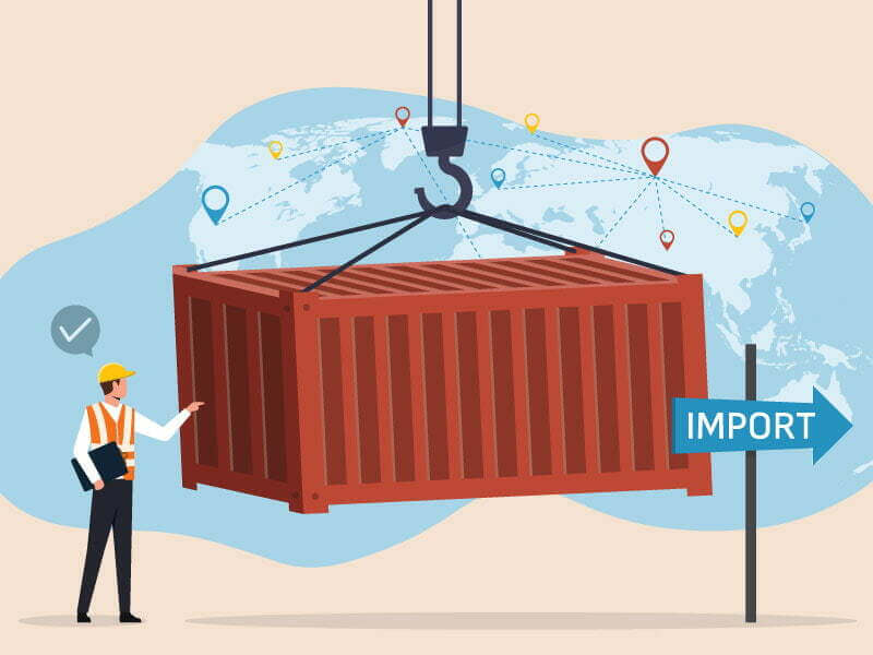 A port worker inspecting a cargo container