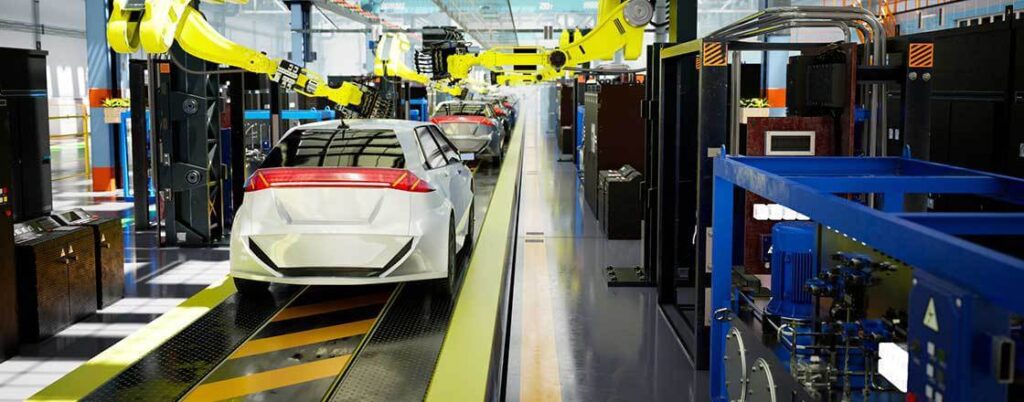 A line of EVs being manufactured