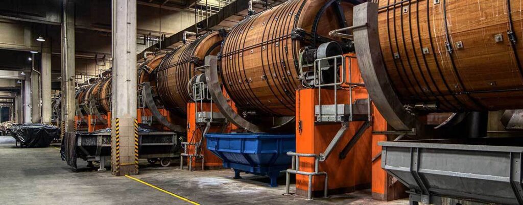 factory for finishing leather hides in bulk