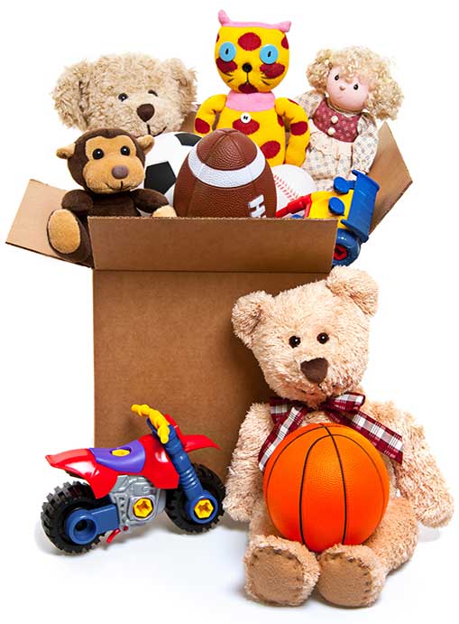 box over-flowing with toys