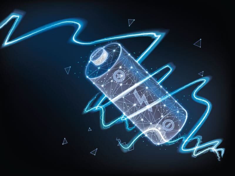 A battery with an electrical current running through it