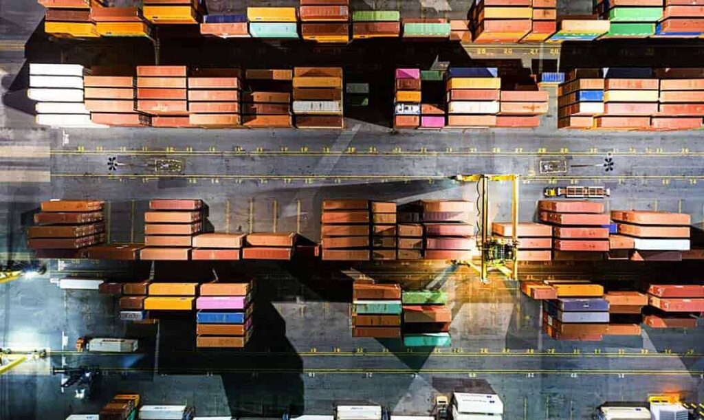 Aerial view of cargo containers at a port