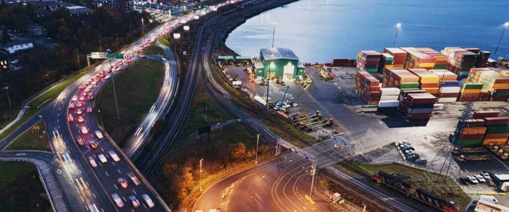 Transportation across a busy highway between the U.S. and Canada