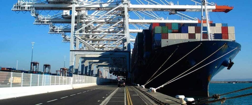 One source of import costs from France is ocean freight charges, which are incurred by freight ships such as the one pictured here.