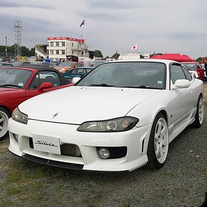 View from front of parked white car