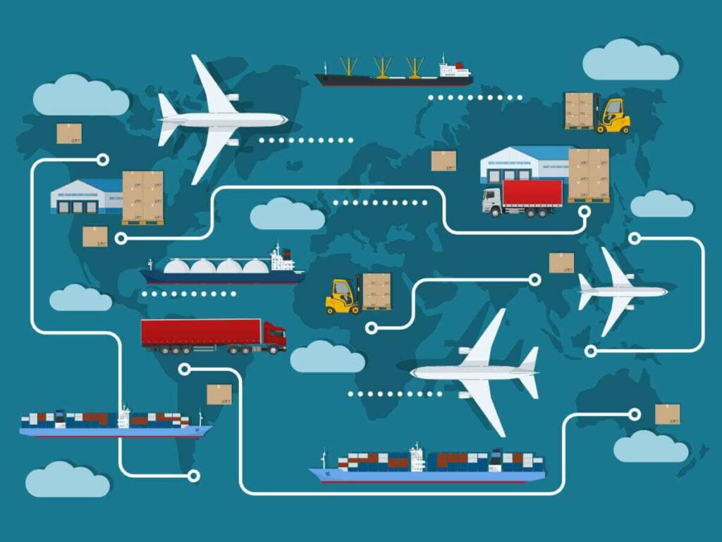 A chain connecting different modes of international transport