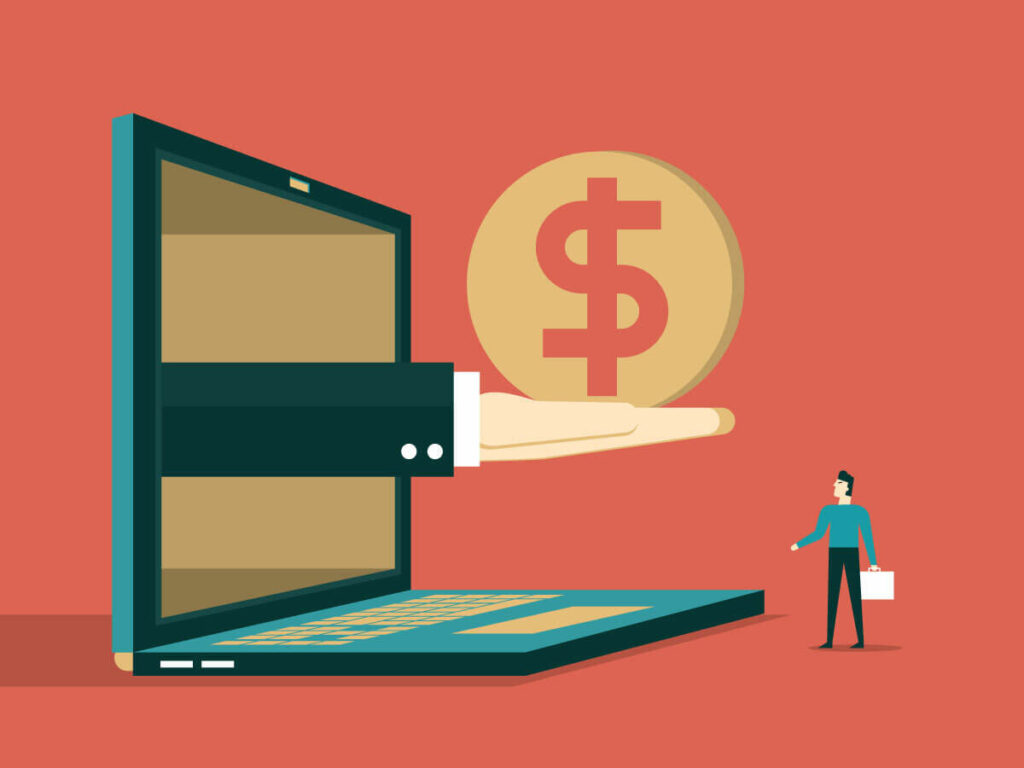 A person holding a giant bag of money