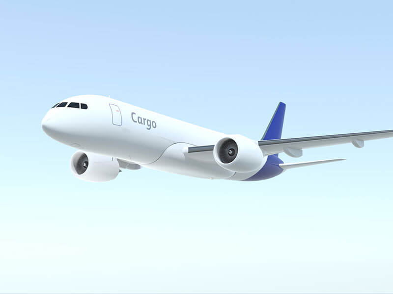 An illustration depicting a cargo jet in flight.