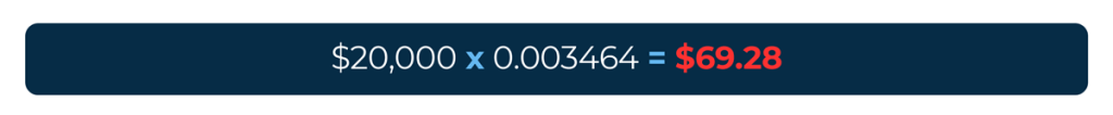 A graphic depicting an example of an MPF calculation. The equation is expressed as follows:

$20,000 x 0.003464 = $69.28